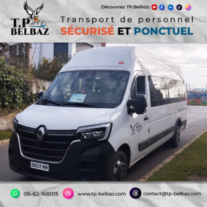 Minibus TP-BELBAZ utilisé dans une vidéo corporate de transport du personnel réalisée par Tufitran Design